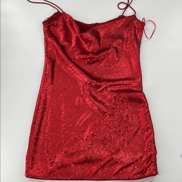 Zara Sequin Spaghetti Strap Red Holiday Mini Dress Blogger Fav festive Party lg - Picture 9 of 10